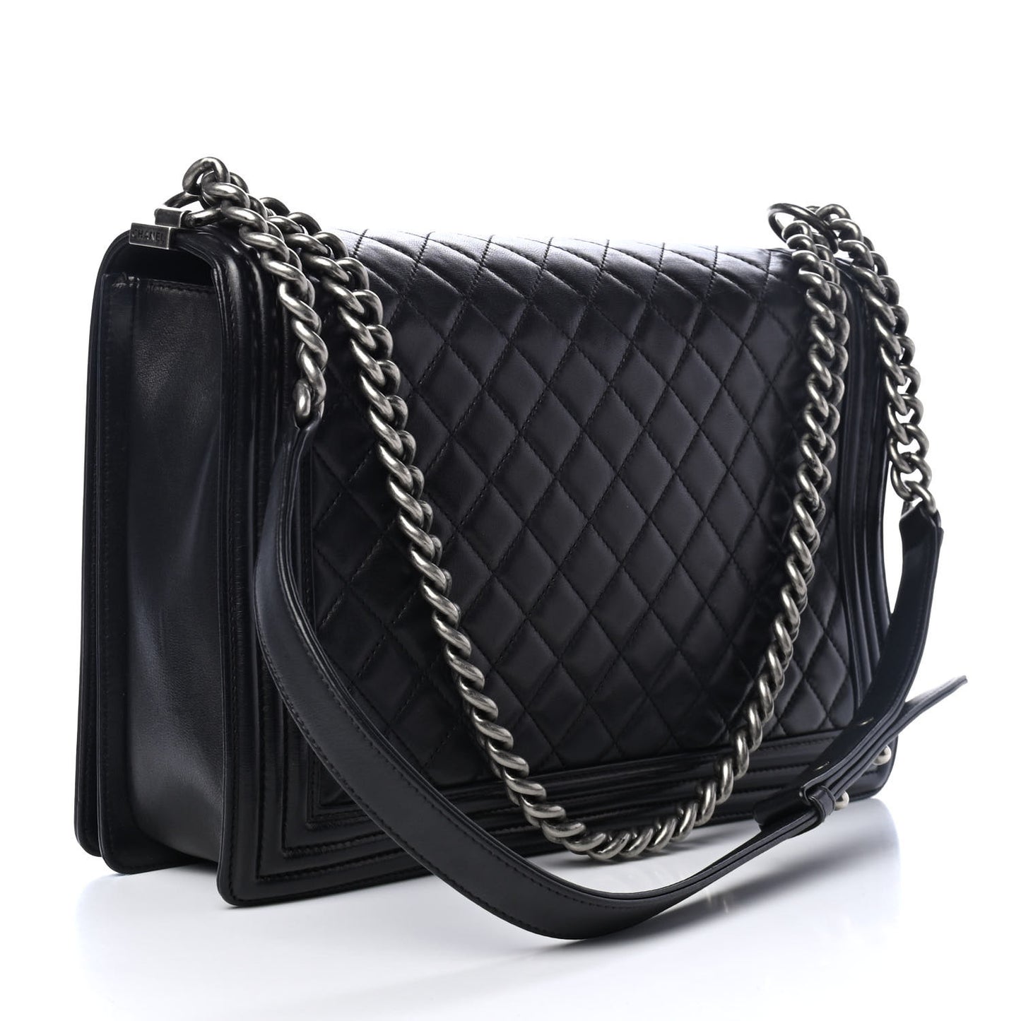 Lambskin Quilted Large Boy Flap Black
