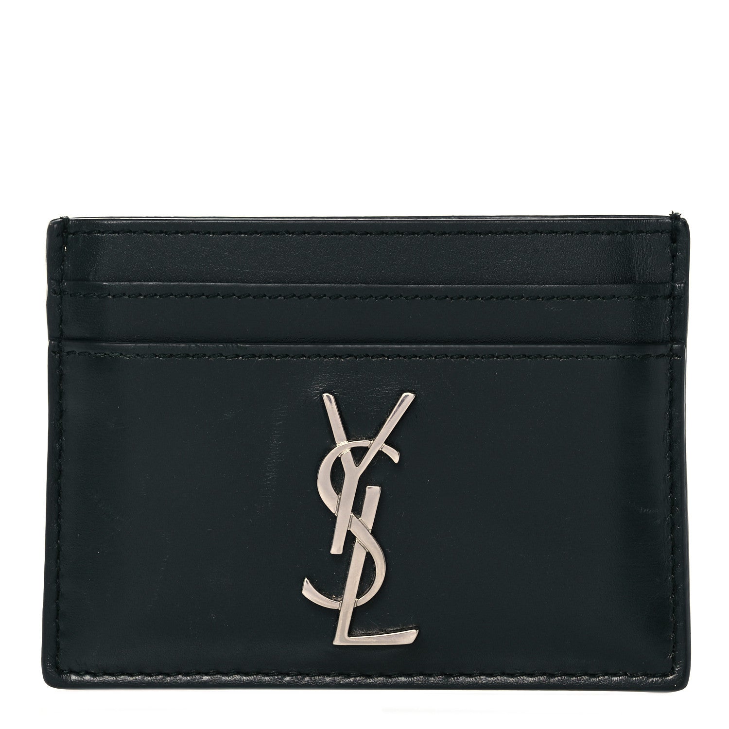 Saint Laurent Calfskin Monogram Credit Card Case Dark Green 1 of 10