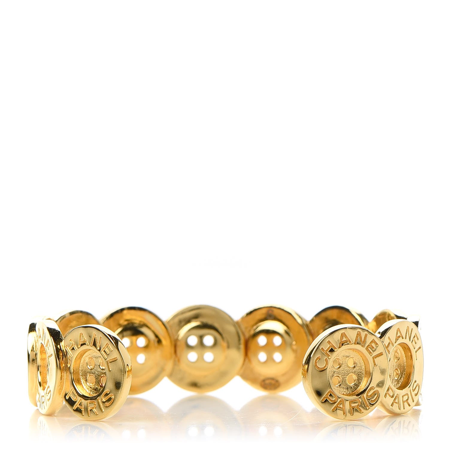 Chanel Metal Paris Button Logo Cuff Bracelet Gold 3 of 6