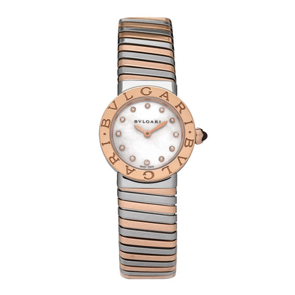 Bulgari Stainless Steel 18K Rose Gold Diamond Mother of Pearl 26mm Tubogas Quartz Watch 1 of 4
