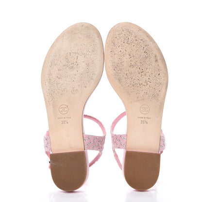 Chanel Tweed CC Charm Thong Sandals 39.5 Pink Silver 5 of 10