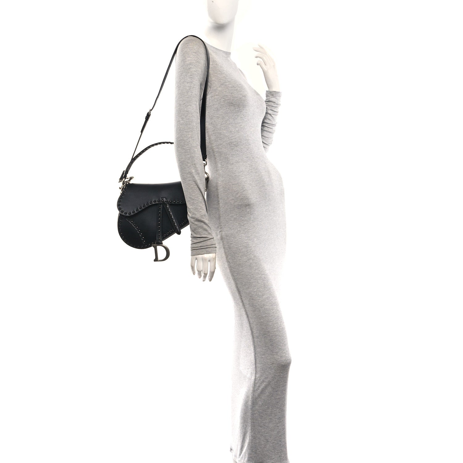 Christian Dior Calfskin Studded Saddle Bag With Strap Black 2 of 9