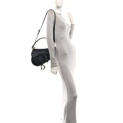 Christian Dior Calfskin Studded Saddle Bag With Strap Black 2 of 9