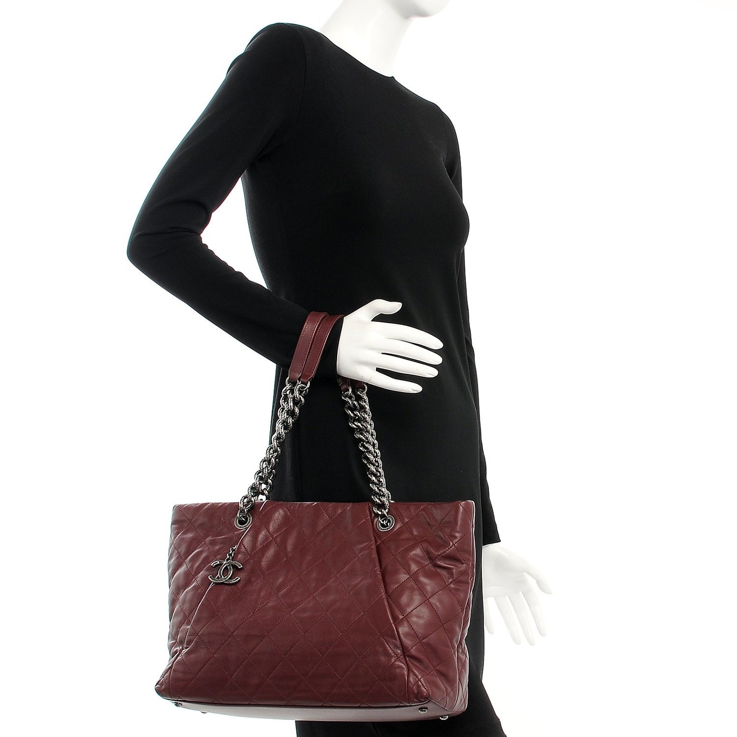 Calfskin Large Coco Pleats Tote Burgundy