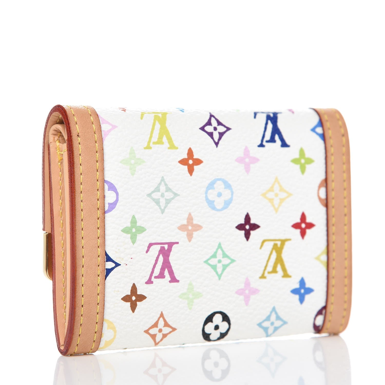 Louis Vuitton Monogram Multicolor Porte-Monnaie Plat Coin Purse White 3 of 7