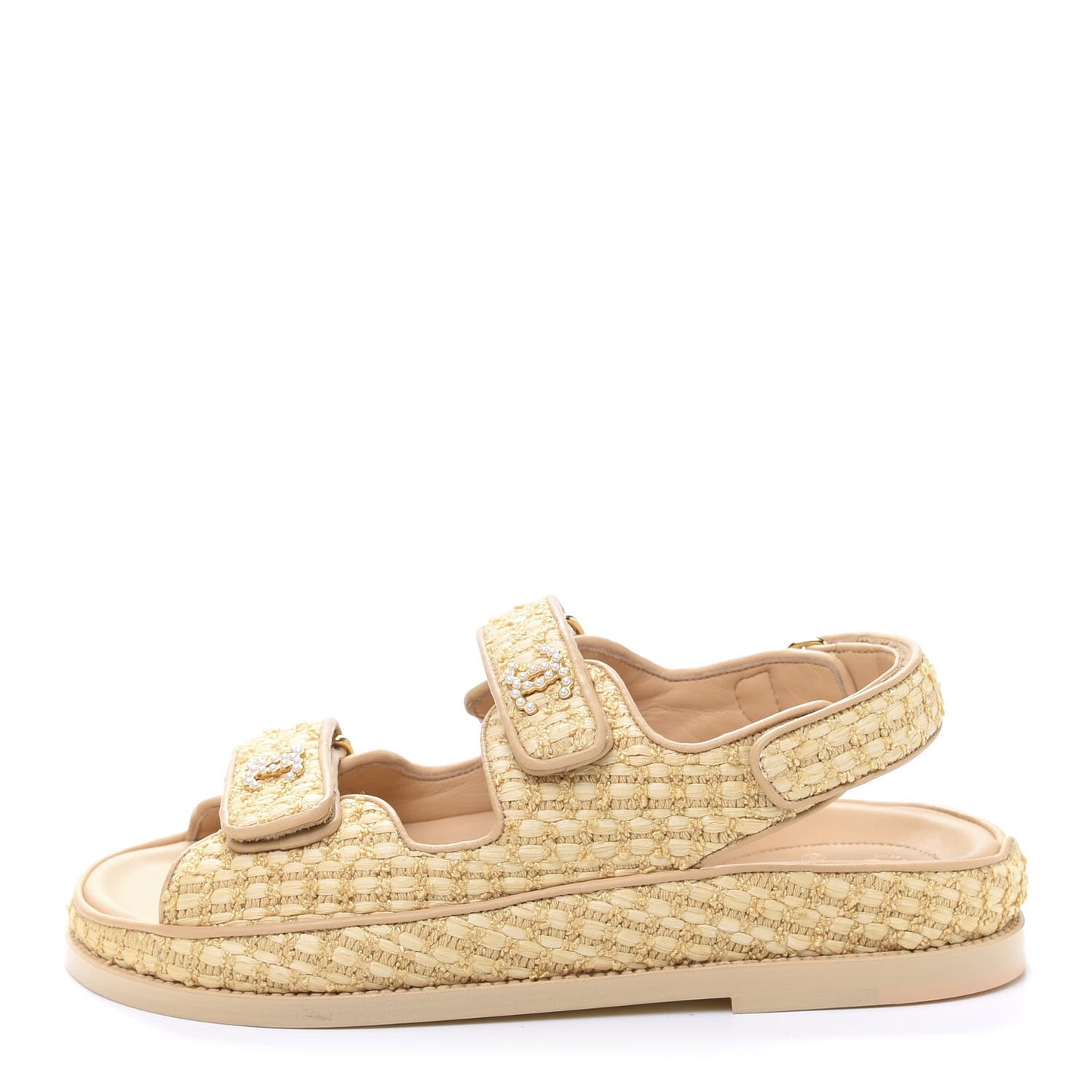 Braided Fabric Velcro Dad Sandals 38 Beige