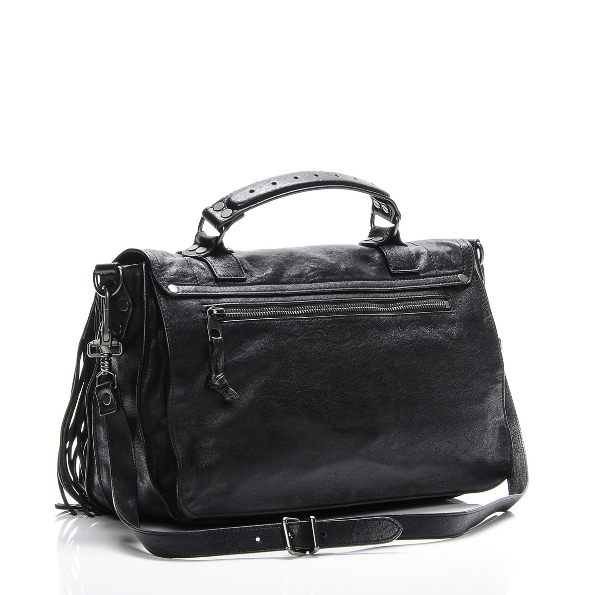 Lambskin Fringe Medium PS1 Satchel Black