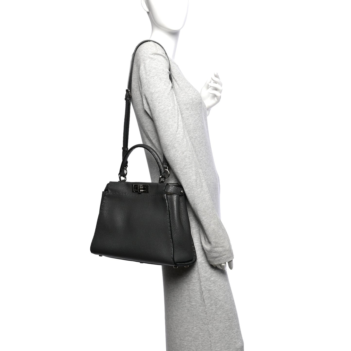 Cuoio Romano Selleria Bi-Color Medium Peekaboo Iconic Satchel Asfalto Latte