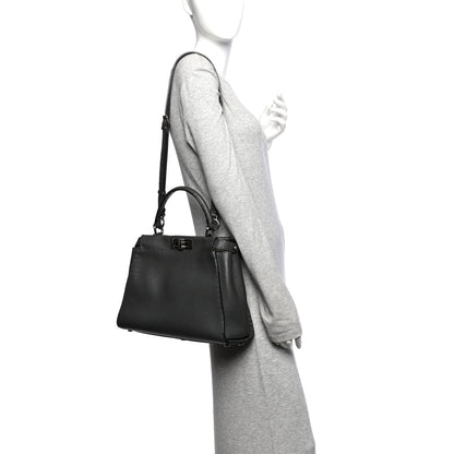 Fendi Cuoio Romano Selleria Bi-Color Medium Peekaboo Iconic Satchel Asfalto Latte 2 of 10