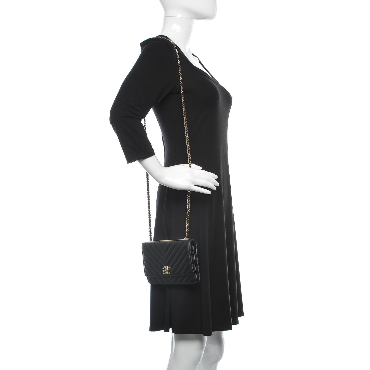Chanel Lambskin Chevron Quilted Trendy CC Wallet On Chain WOC Black 2 of 13