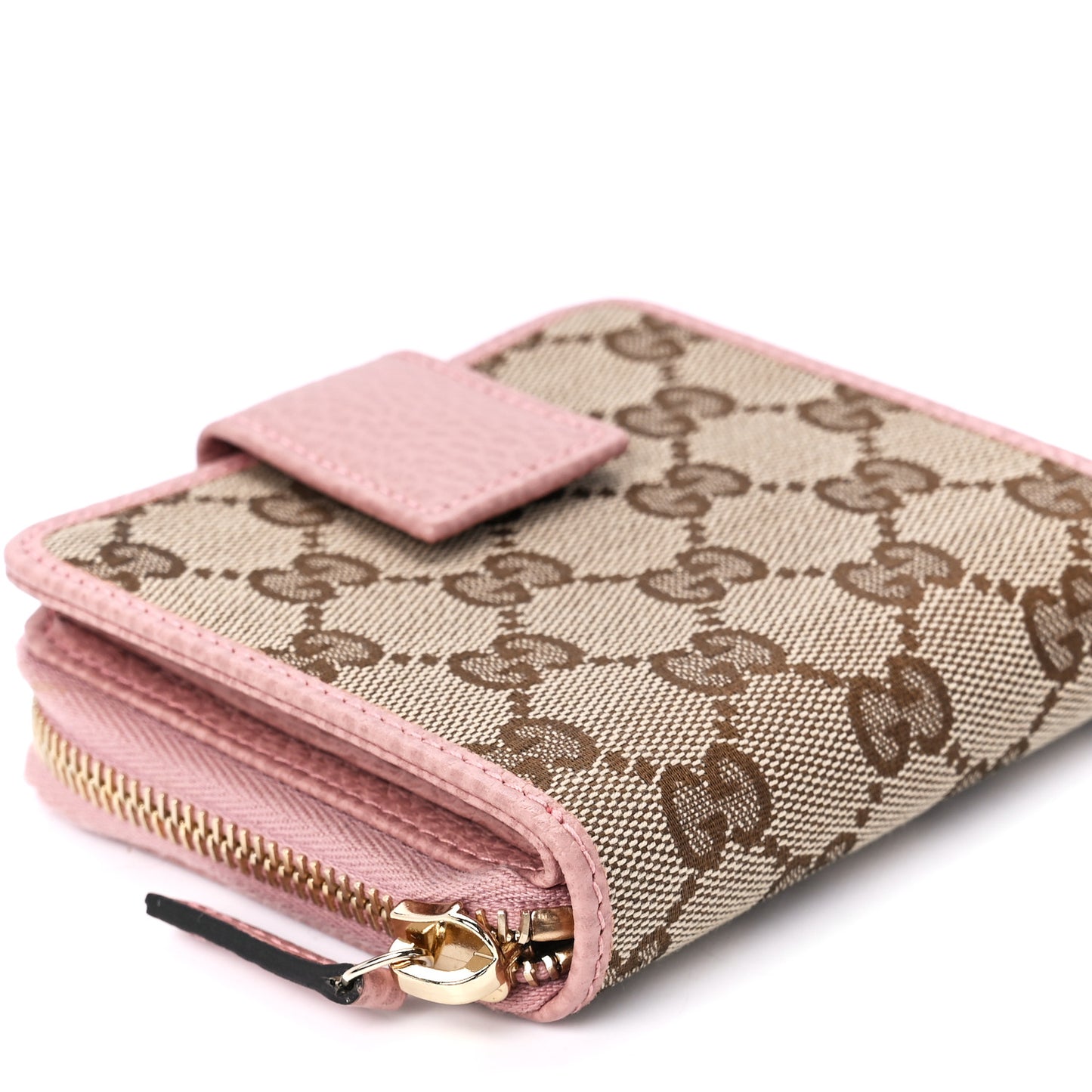 Monogram Dollar Calfskin Zip Around French Flap Wallet Beige Ebony Soft Pink