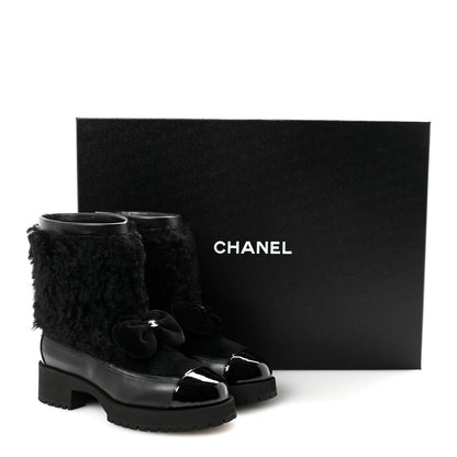 Chanel Shearling Lambskin Calfskin Patent Bow Short Boots 36 Black 10 of 10