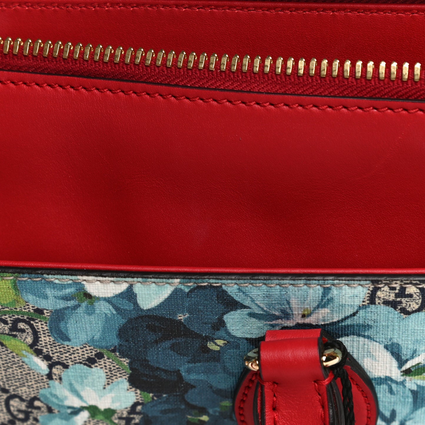 GG Supreme Monogram Blooms Medium Zip Top Tote Beige Blue Navy Hibiscus Red