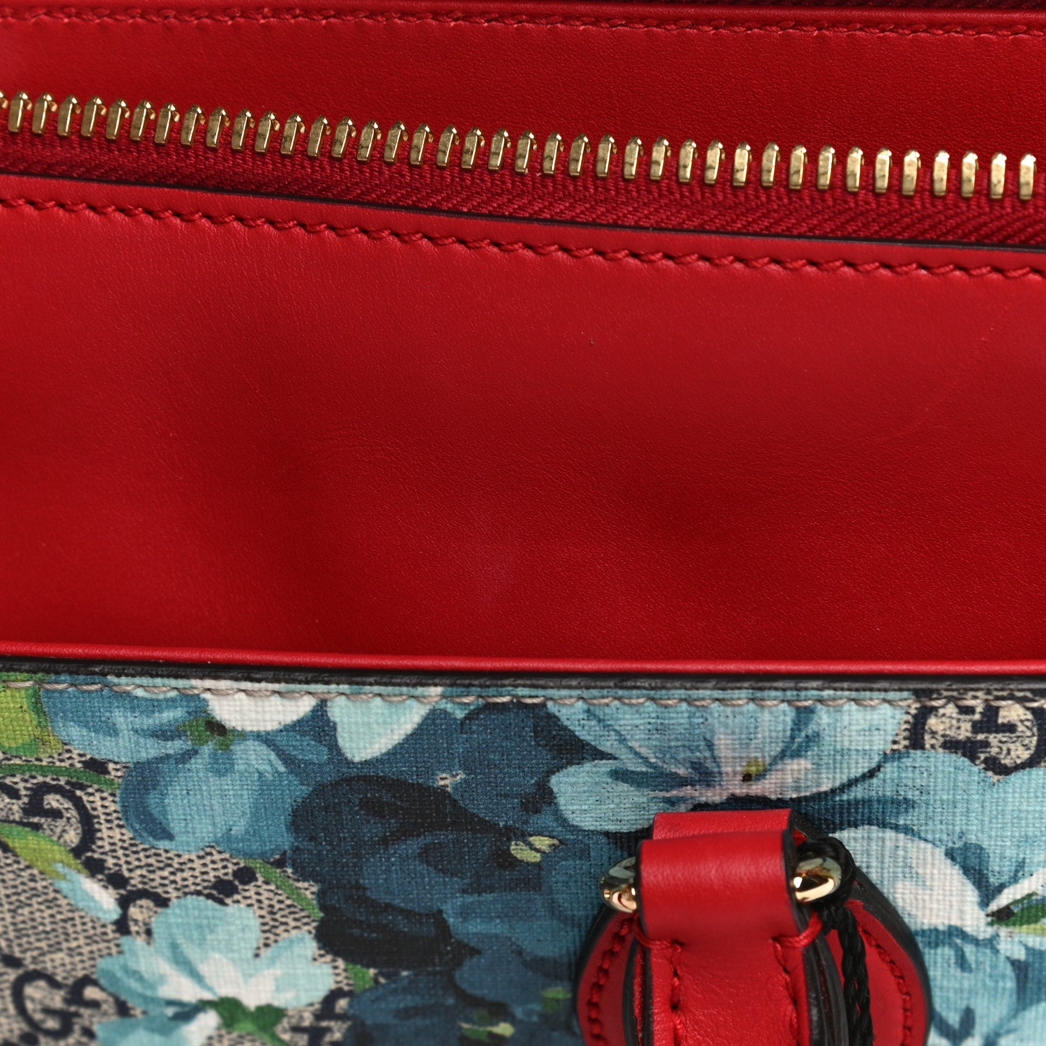 Gucci GG Supreme Monogram Blooms Medium Zip Top Tote Beige Blue Navy Hibiscus Red 15 of 22