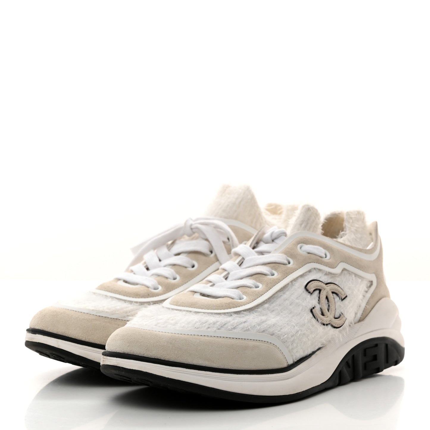 Fabric Calfskin Suede CC Womens Sneakers 40 White