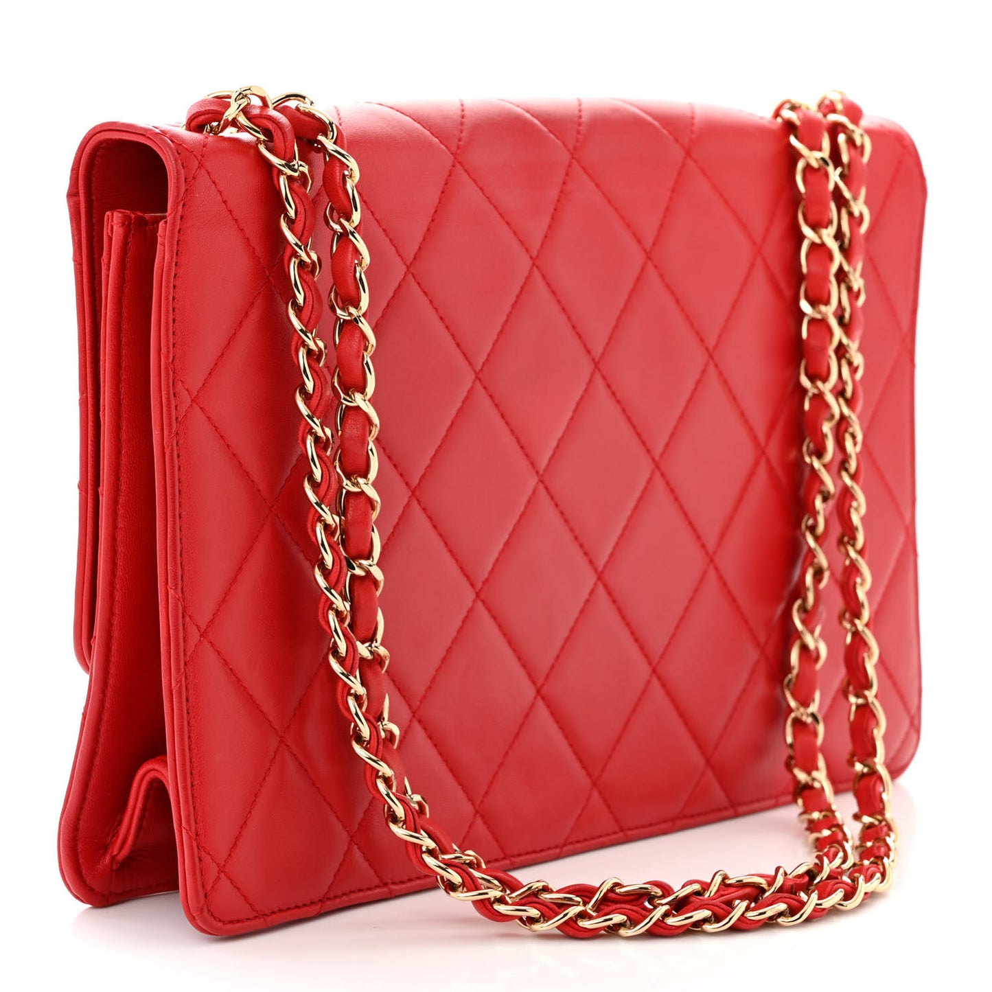 Lambskin Quilted Large Golden Class Flap Red