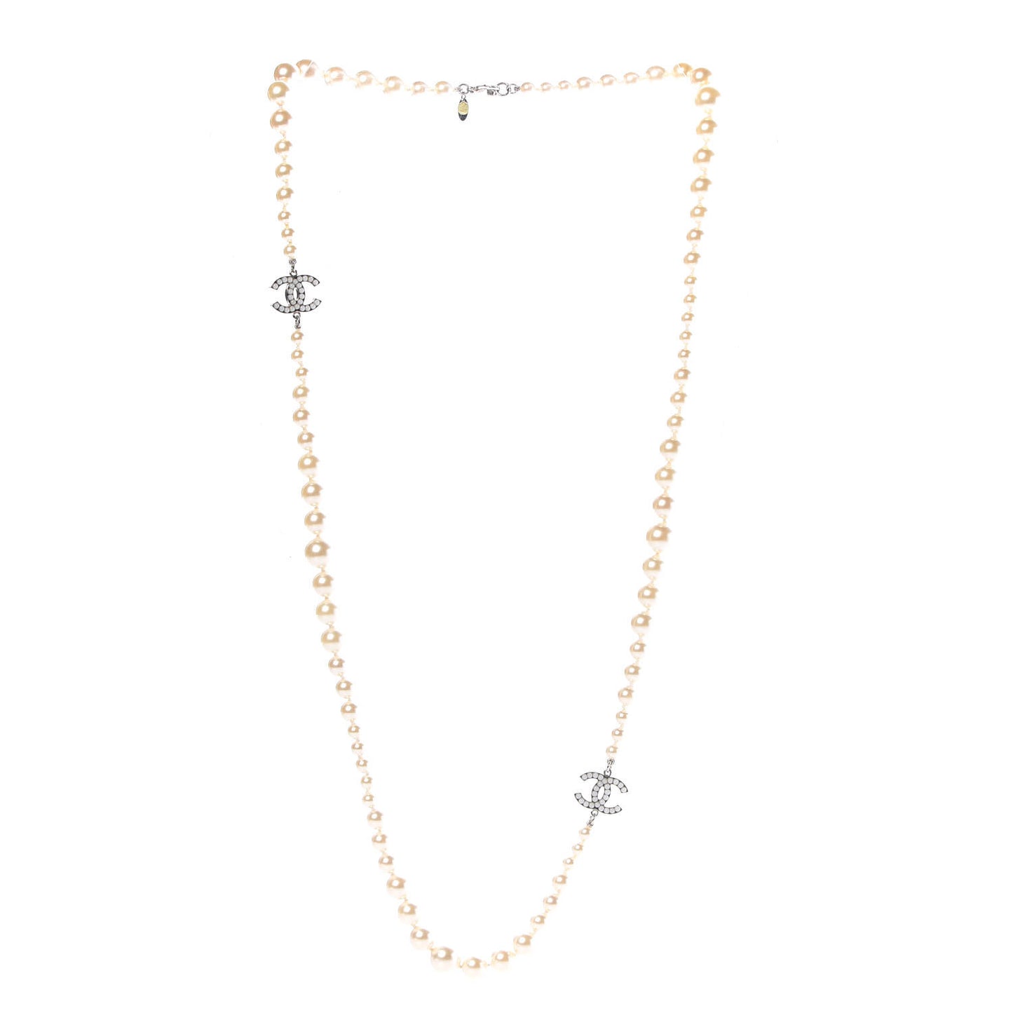 Graduated Pearl CC Long Necklace Silver