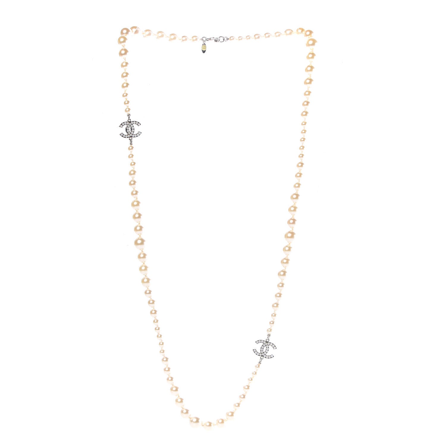 Chanel Graduated Pearl CC Long Necklace Silver 3 of 6