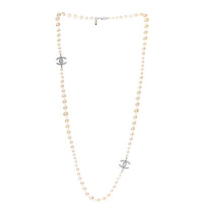 Chanel Graduated Pearl CC Long Necklace Silver 3 of 6