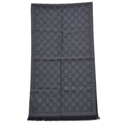 Gucci Wool Jacquard GG Monogram Sten Fringe Scarf Anthracite Black 3 of 7
