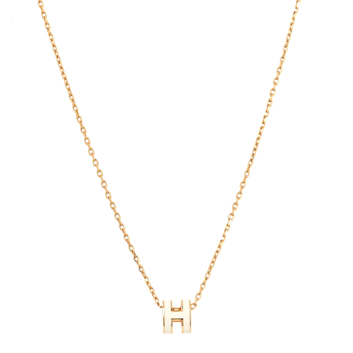 Hermes Lacquered Gold Mini Pop H Pendant Necklace White 3 of 5