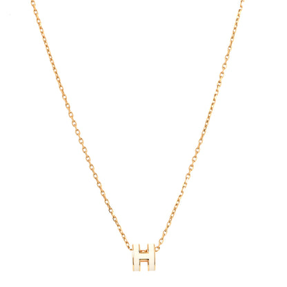 Hermes Lacquered Gold Mini Pop H Pendant Necklace White 3 of 5