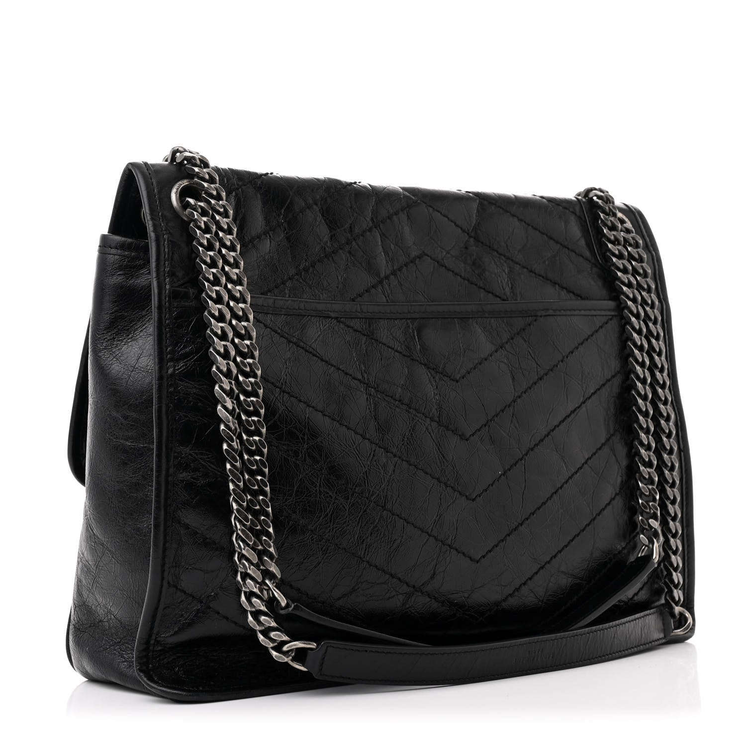 Saint Laurent Crinkled Calfskin Matelasse Monogram Large Niki Chain Satchel Black 3 of 12