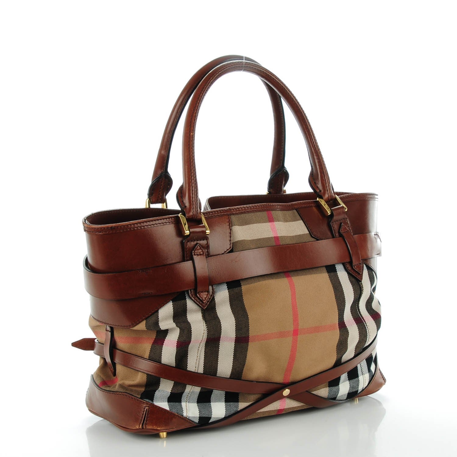 Burberry House Check Bridle Calfskin Medium Lynher Tote Dark Tan 3 of 8