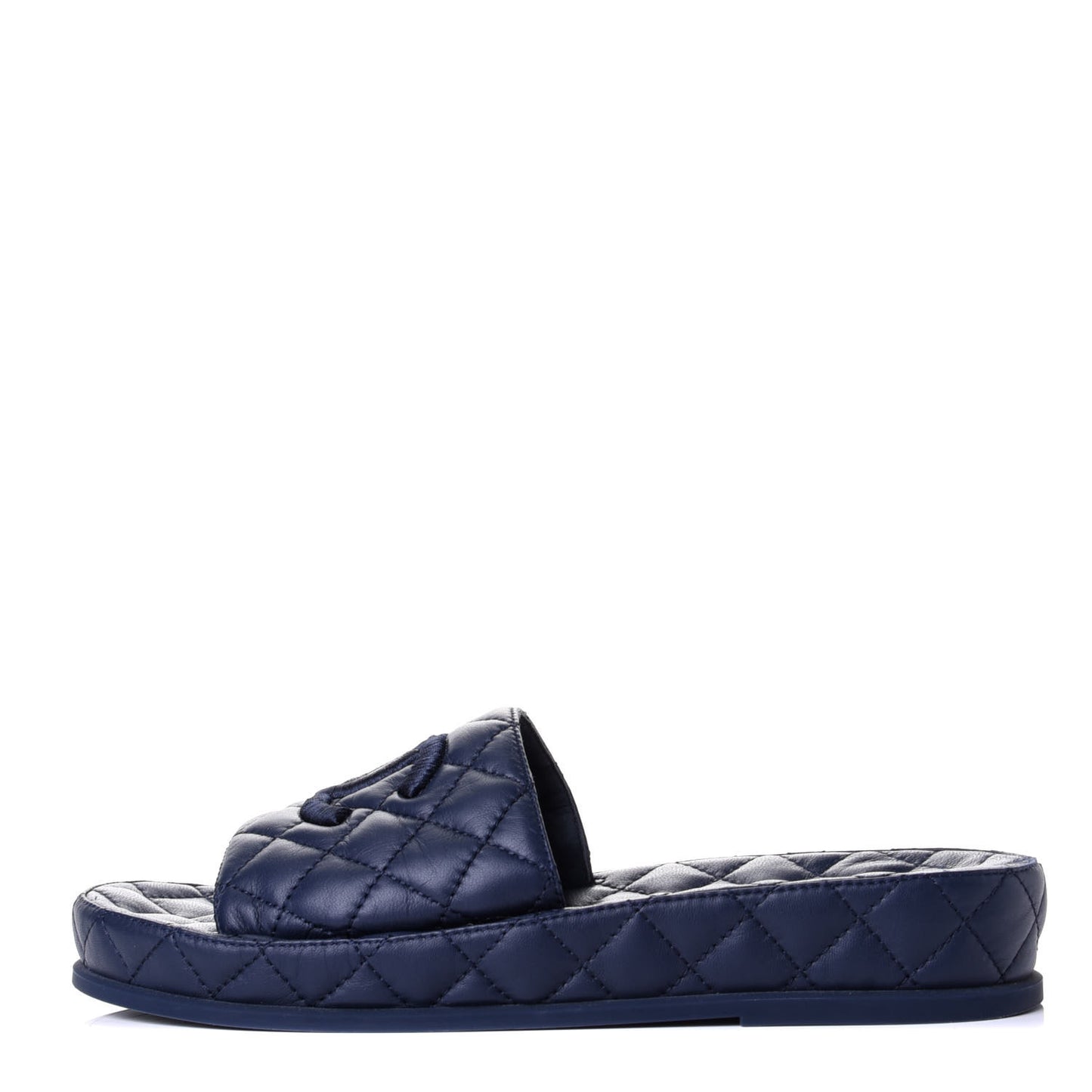 Lambskin Quilted CC Mules Sandals 39 Navy Blue