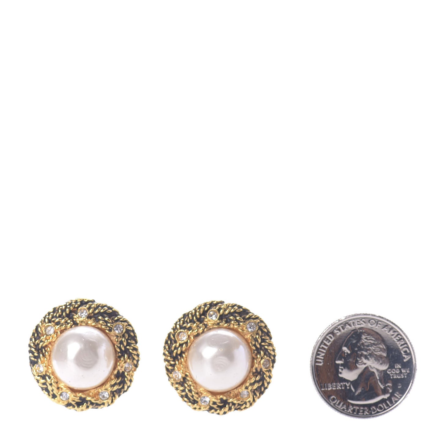 Pearl Crystal Clip On Earrings Gold