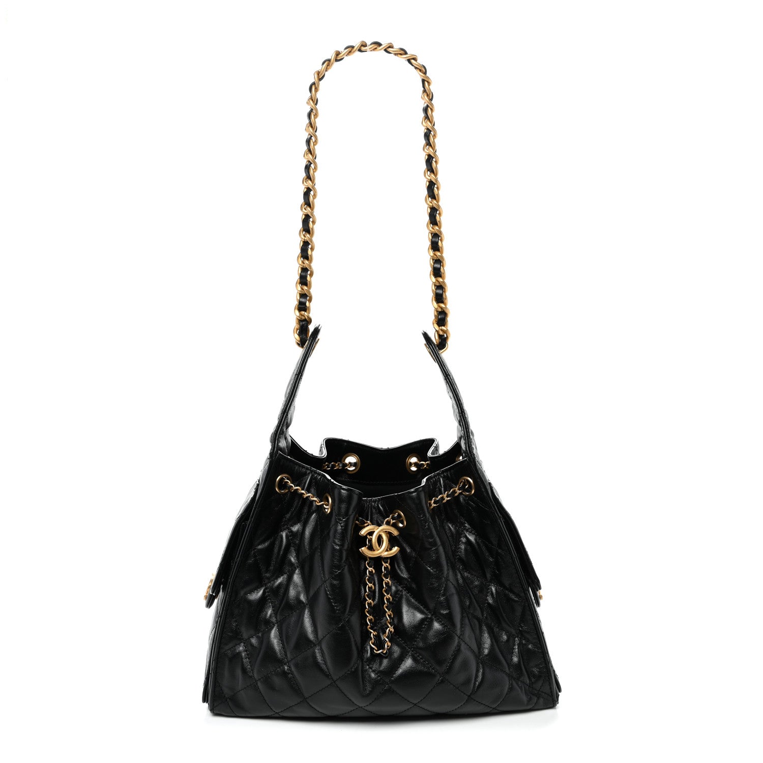 Chanel Shiny Crumpled Calfskin Quilted Small Chanel 25 Handbag Black 1 of 10