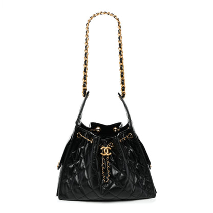 Chanel Shiny Crumpled Calfskin Quilted Small Chanel 25 Handbag Black 1 of 10