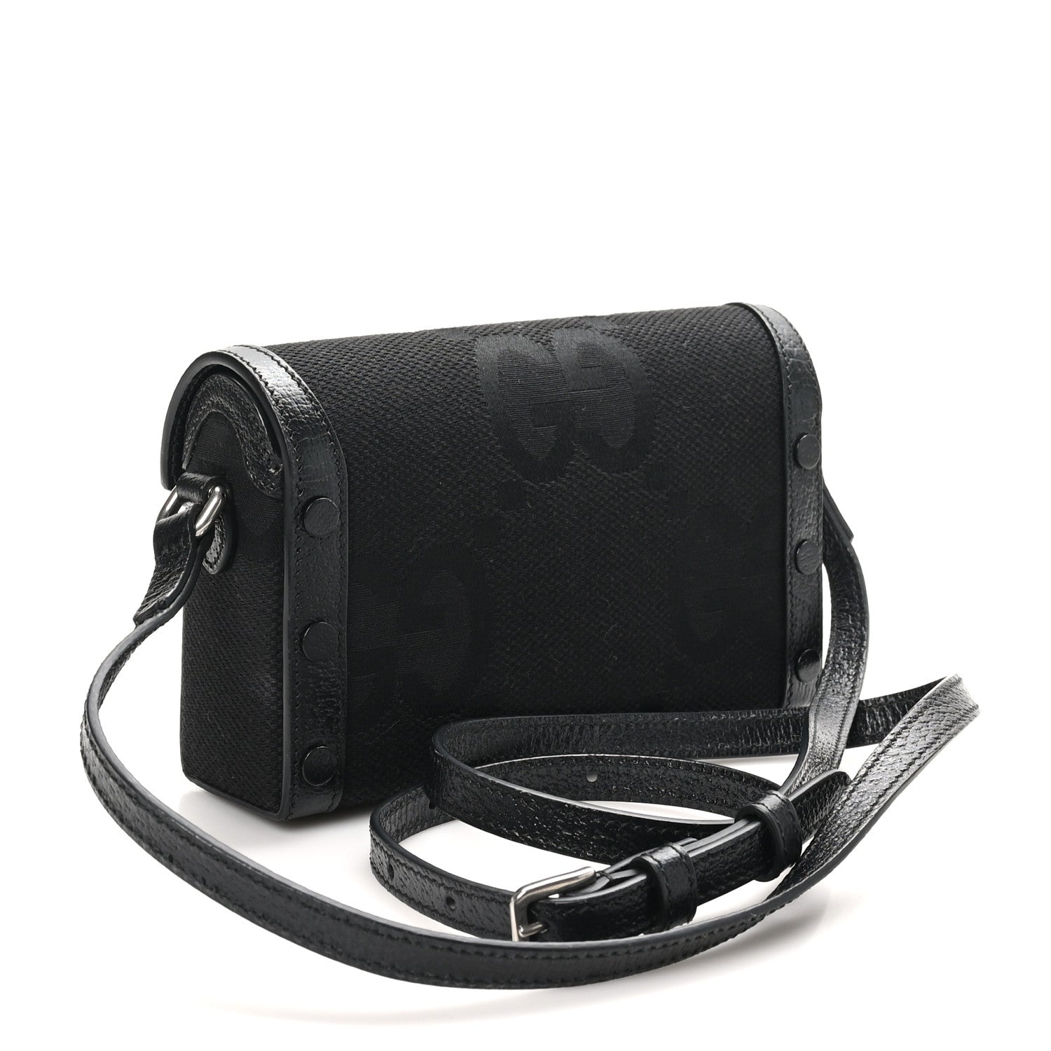Gucci Monogram Jumbo GG Textured Dollar Calfskin Mini Horsebit 1955 Shoulder Bag Black 3 of 11