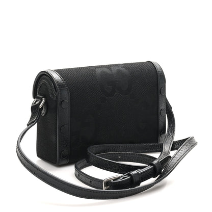 Gucci Monogram Jumbo GG Textured Dollar Calfskin Mini Horsebit 1955 Shoulder Bag Black 3 of 11