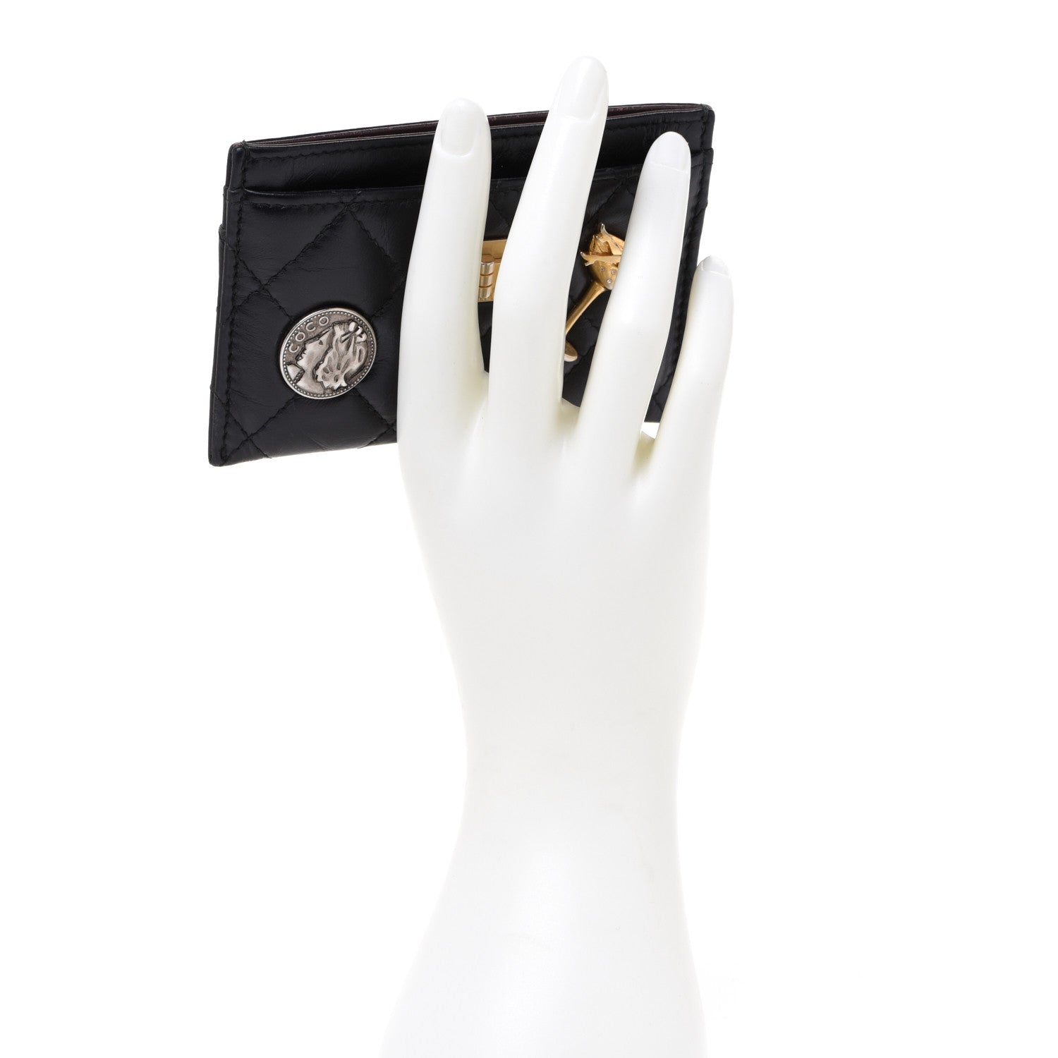 Chanel Aged Calfskin Quilted Lucky Charms Reissue Card Holder Black 2 of 9