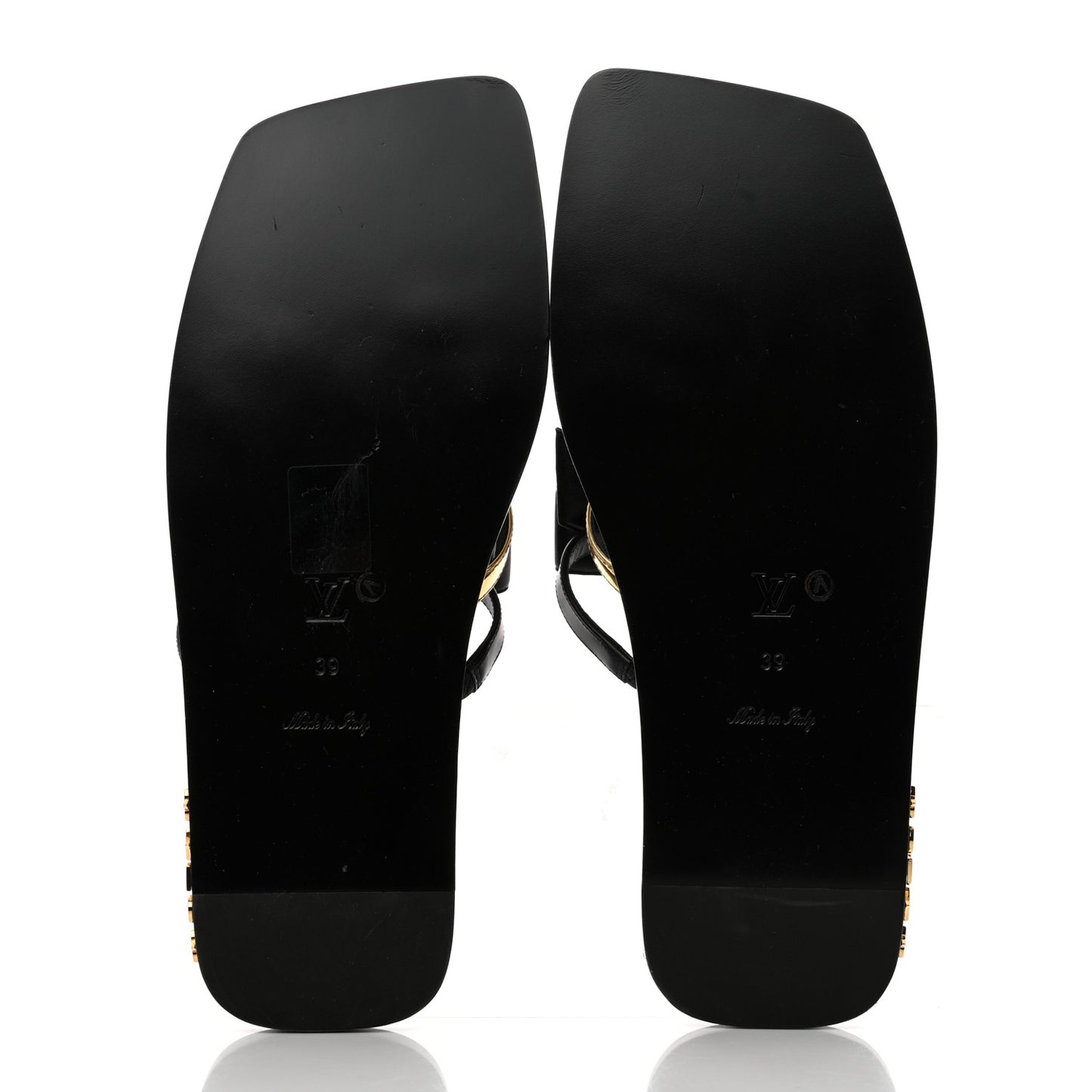 Metallic Calfskin Peplum Flat Sandals 39 Black Gold
