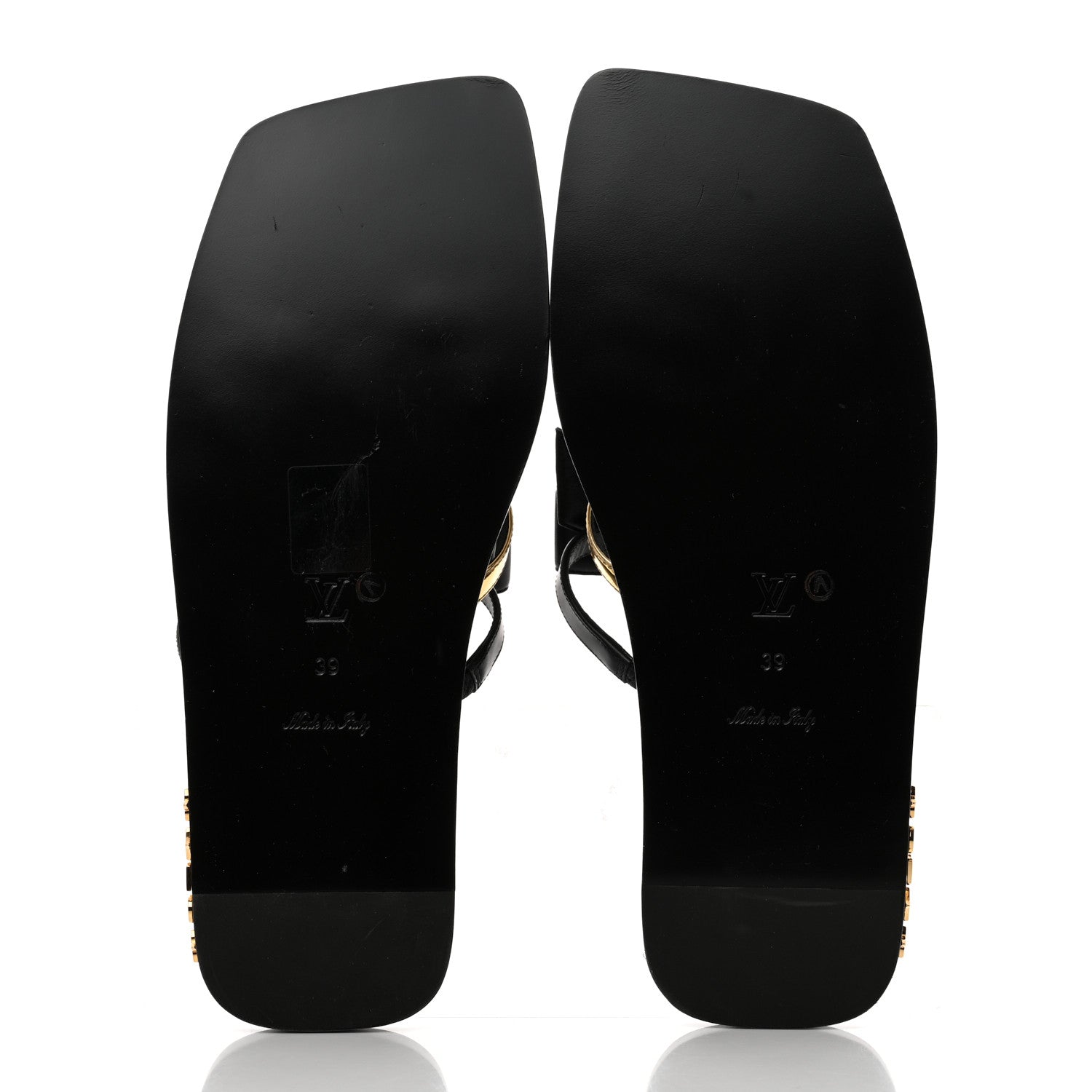 Louis Vuitton Metallic Calfskin Peplum Flat Sandals 39 Black Gold 5 of 8