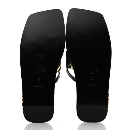 Louis Vuitton Metallic Calfskin Peplum Flat Sandals 39 Black Gold 5 of 8
