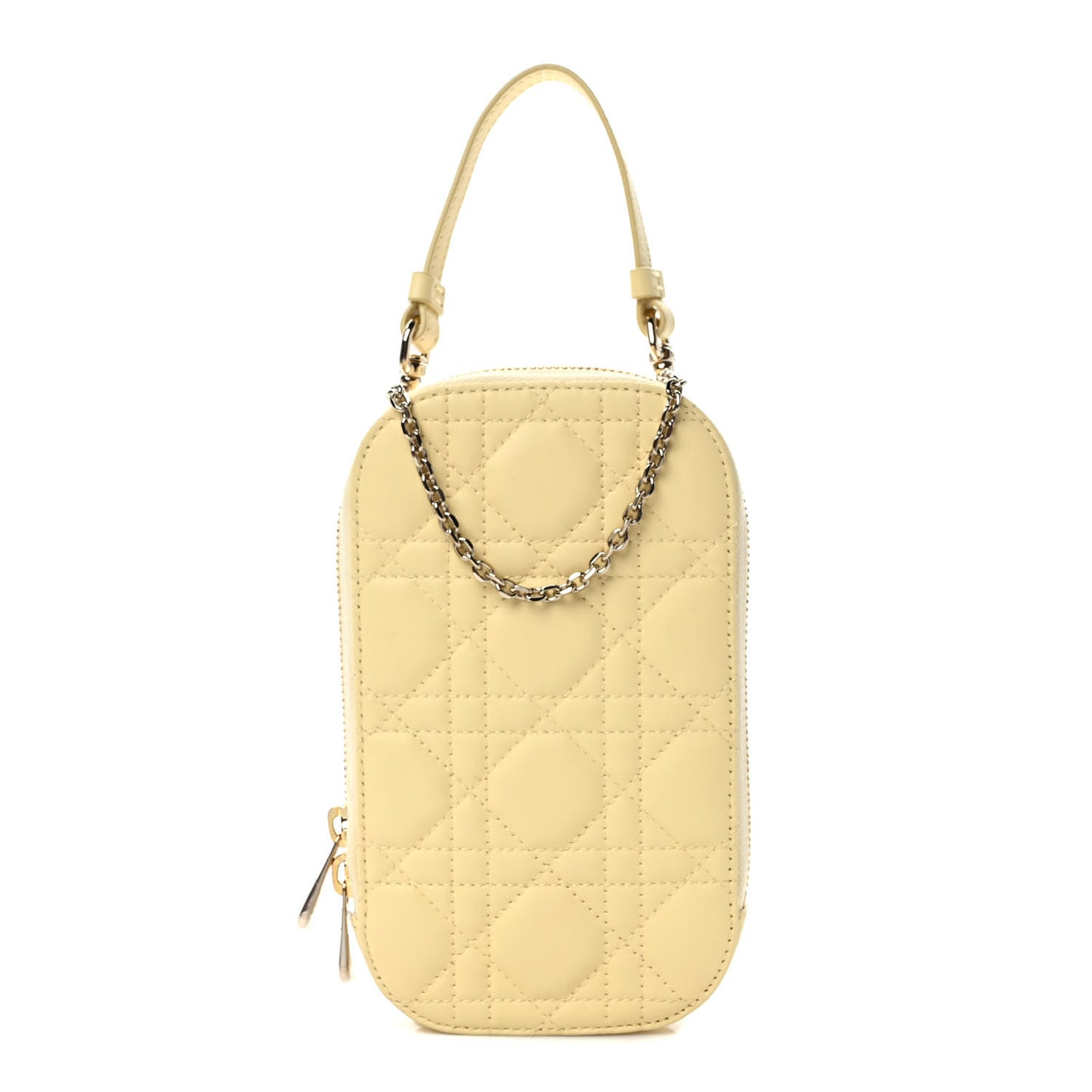 Lambskin Cannage Lady Dior Phone Holder Light Yellow