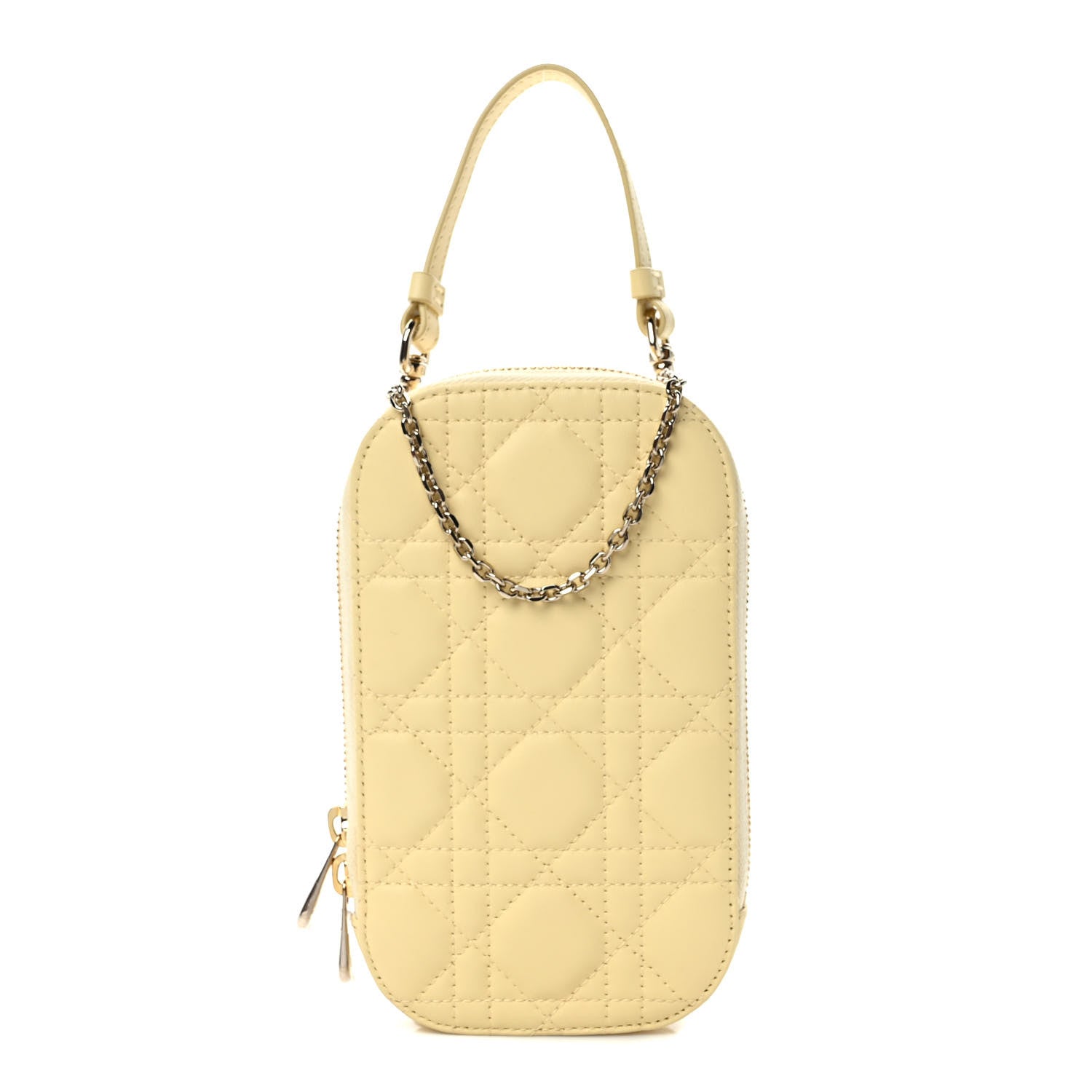 Christian Dior Lambskin Cannage Lady Dior Phone Holder Light Yellow 1 of 9