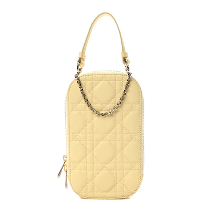 Christian Dior Lambskin Cannage Lady Dior Phone Holder Light Yellow 1 of 9