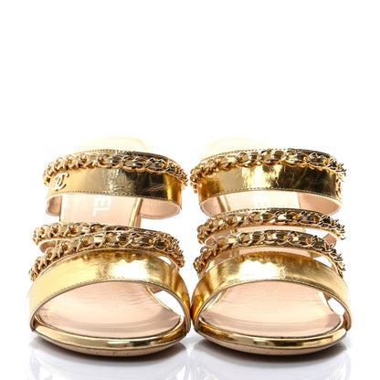Chanel Laminated Lambskin Chain CC Mule Sandals 39.5 Gold 2 of 7