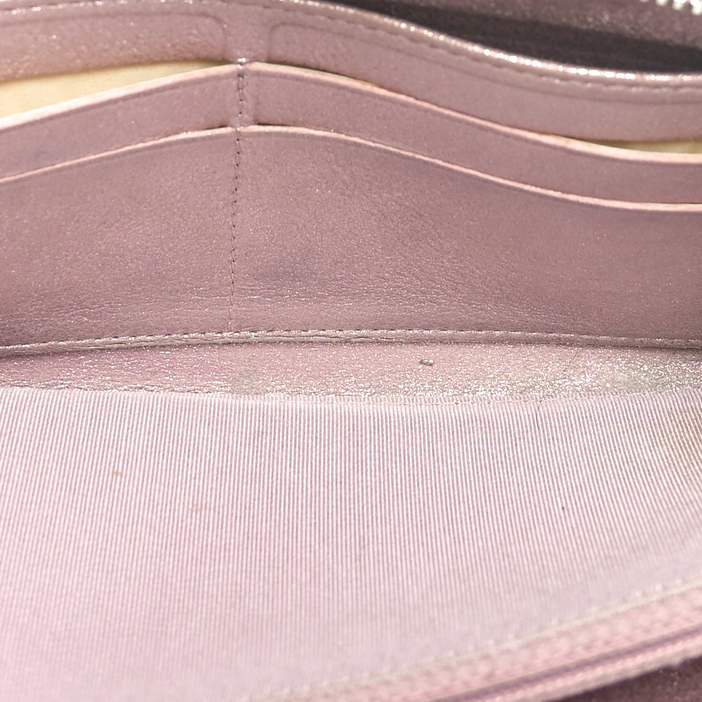 Iridescent Calfskin Quilted Large Gusset Zip Around Wallet Pink