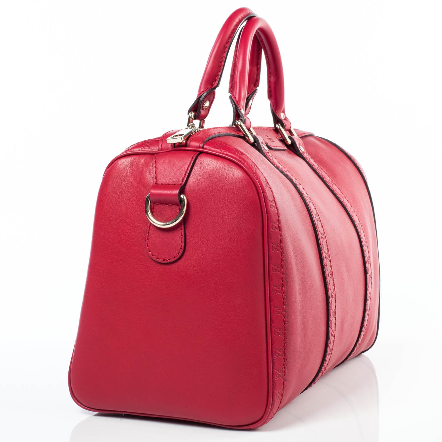 Gucci Calfskin Microguccissima Trim Medium Boston Raspberry Red 3 of 10