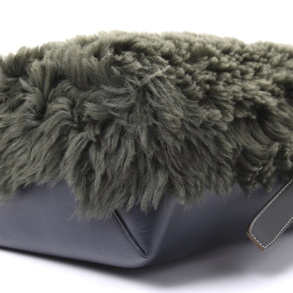 Celine Shiny Smooth Calfskin Shearling Small Twisted Cabas Light Khaki Navy 6 of 9