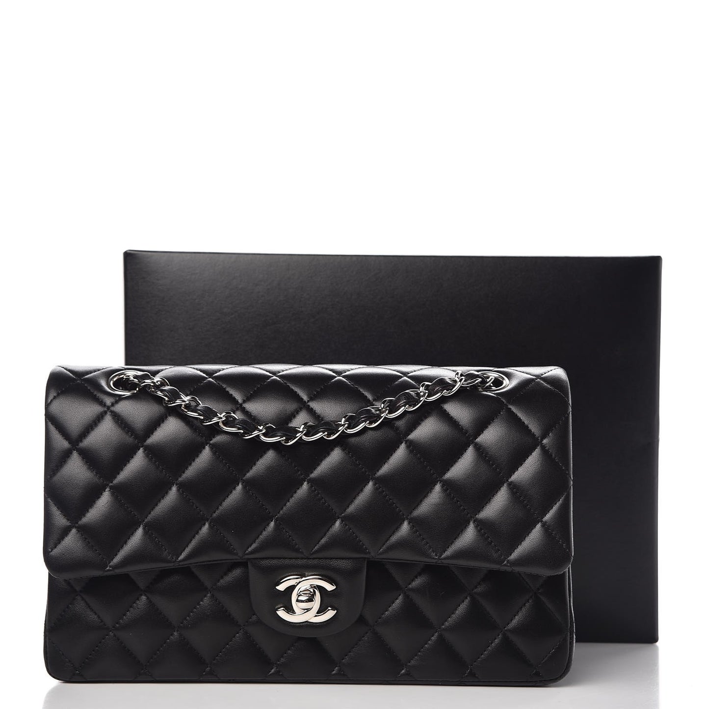 Lambskin Quilted Medium Double Flap Black