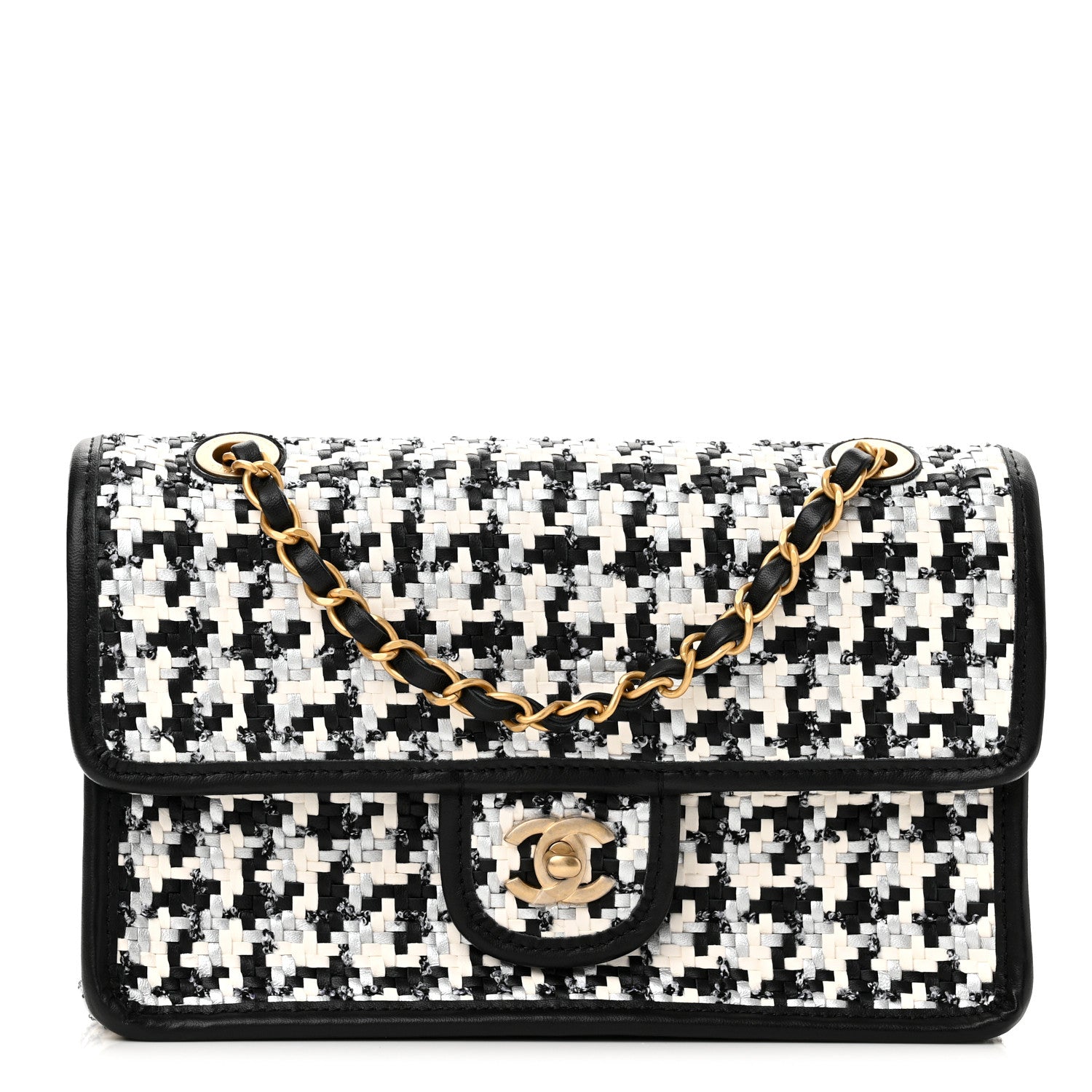 Chanel Metallic Lambskin Viscose Woven Flap Silver Black 1 of 11