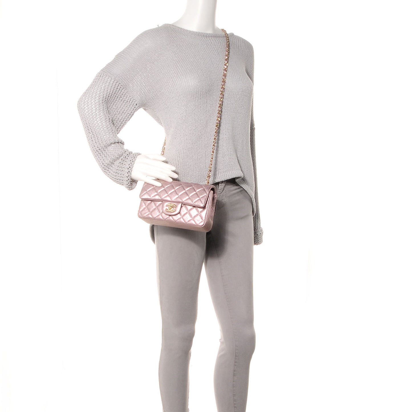 Metallic Goatskin Quilted Mini Flap Pink