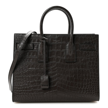 Saint Laurent Calfskin Crocodile Embossed Small Sac de Jour Dark Brown 1 of 9
