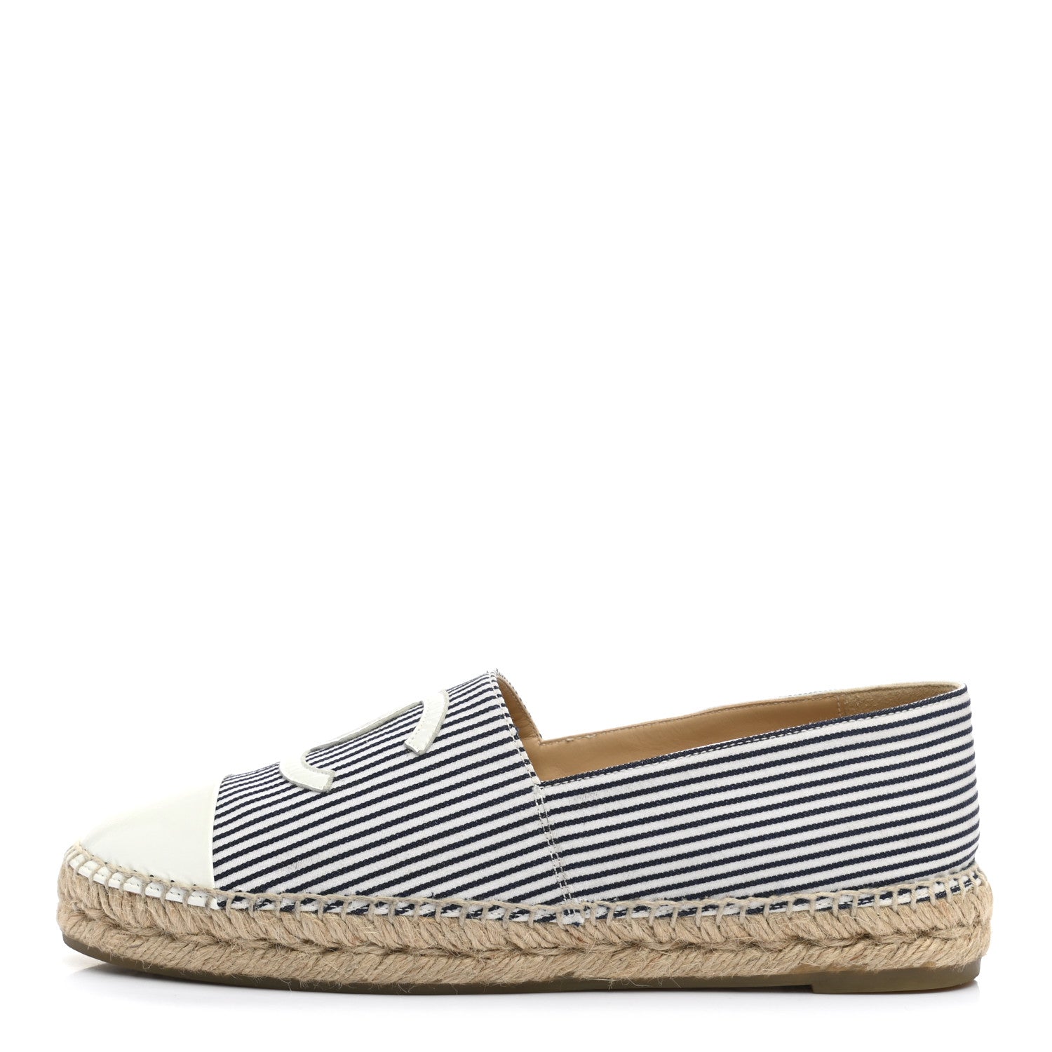 Chanel Canvas Striped Lambskin CC Espadrilles 39 Ivory Navy White 1 of 12